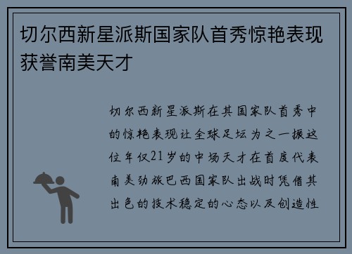 切尔西新星派斯国家队首秀惊艳表现获誉南美天才 切尔西新星派斯国家队首秀惊艳表现获誉南美天才